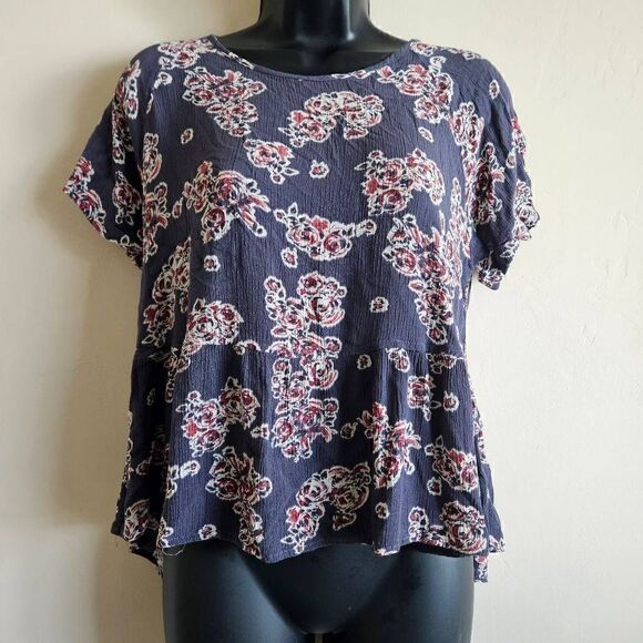 Lush Floral Blouse with Back Lace Up - Picture 1 of 8